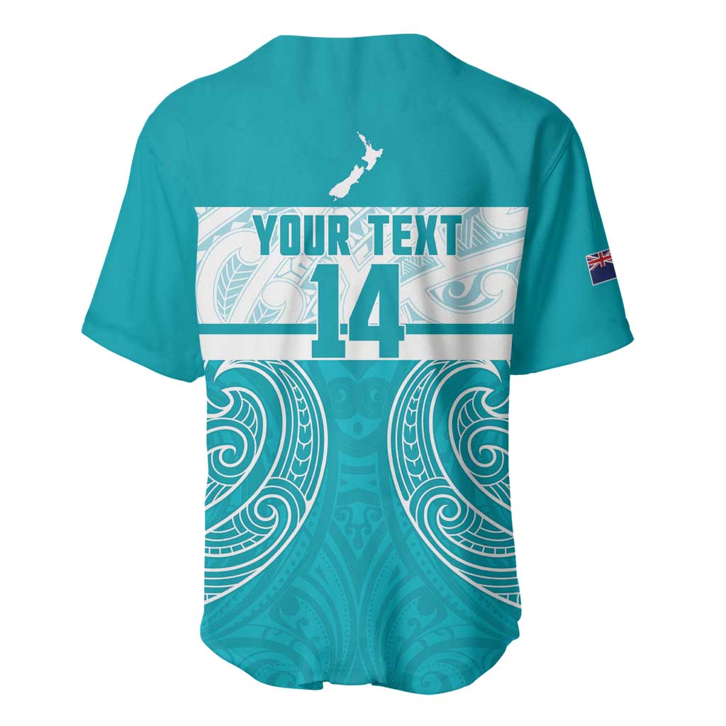 New Zealand Silver Fern Cricket Custom Baseball Jersey Black Cap Teal Maori Pattern - Polynesian Pride