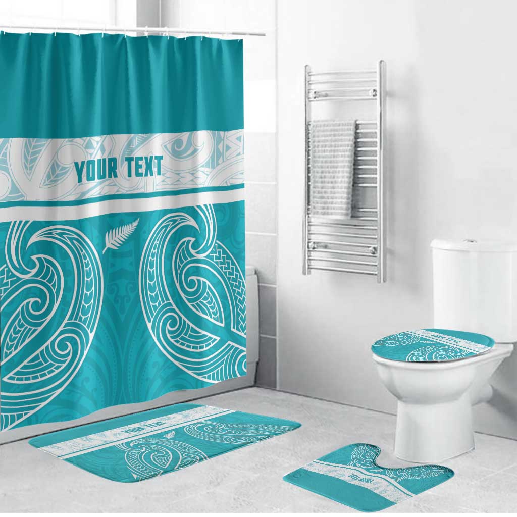 New Zealand Silver Fern Cricket Custom Bathroom Set Black Cap Teal Maori Pattern LT14 Bathroom Set (4 pcs) Teal - Polynesian Pride
