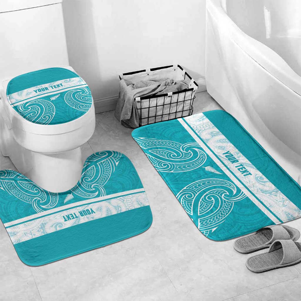 New Zealand Silver Fern Cricket Custom Bathroom Set Black Cap Teal Maori Pattern LT14 Mat Set Only (3 pcs) One Size Teal - Polynesian Pride