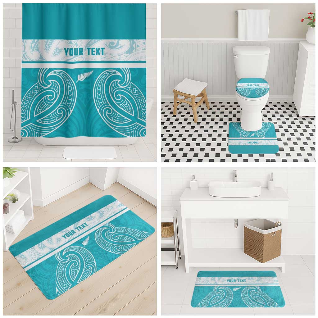 New Zealand Silver Fern Cricket Custom Bathroom Set Black Cap Teal Maori Pattern LT14 - Polynesian Pride