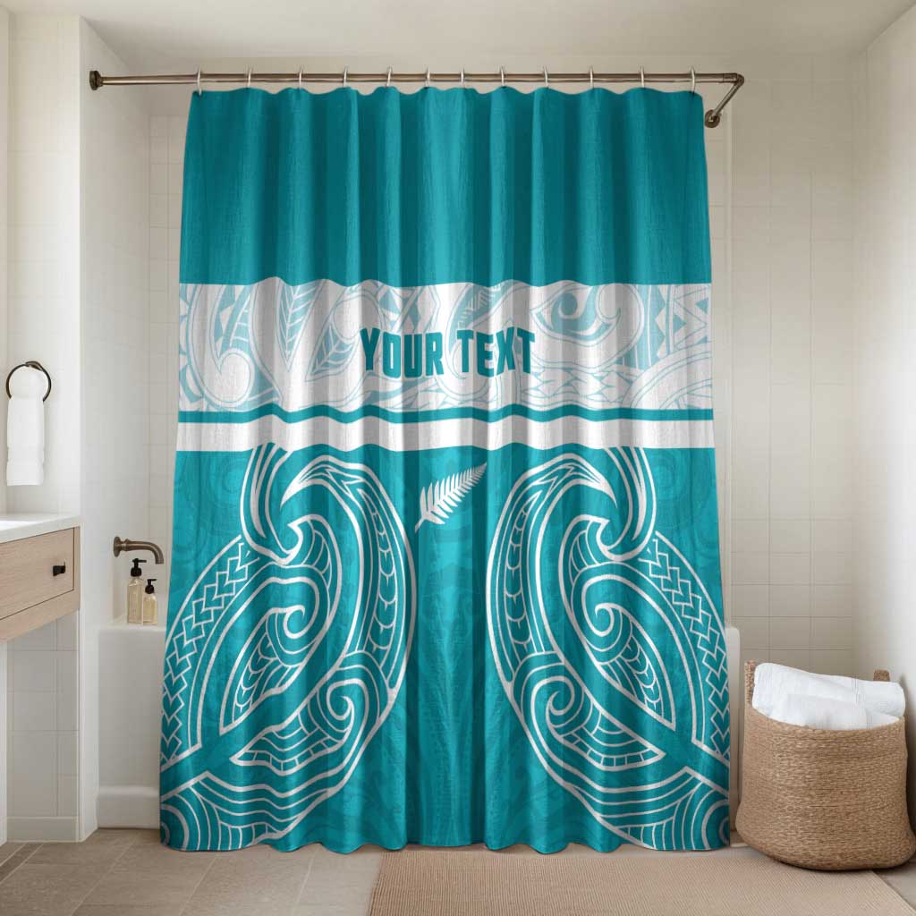 New Zealand Silver Fern Cricket Custom Bathroom Set Black Cap Teal Maori Pattern LT14 Shower Curtain Only Teal - Polynesian Pride