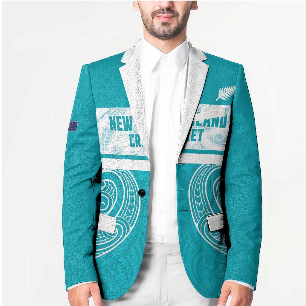New Zealand Silver Fern Cricket Custom Blazer Black Cap Teal Maori Pattern - Polynesian Pride