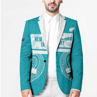 New Zealand Silver Fern Cricket Custom Blazer Black Cap Teal Maori Pattern - Polynesian Pride