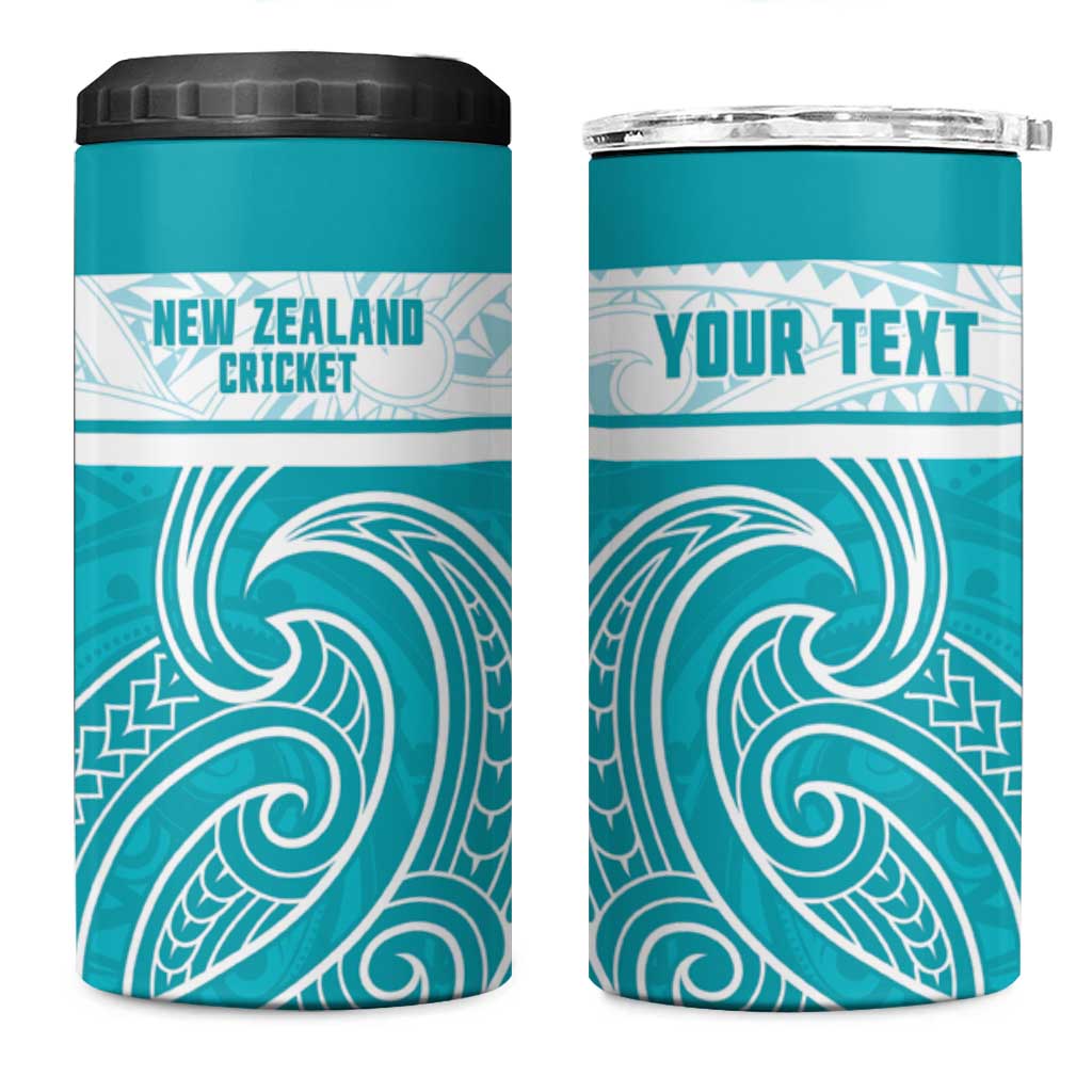 New Zealand Silver Fern Cricket Custom 4 in 1 Can Cooler Tumbler Black Cap Teal Maori Pattern LT14 One Size: 16 oz Teal - Polynesian Pride
