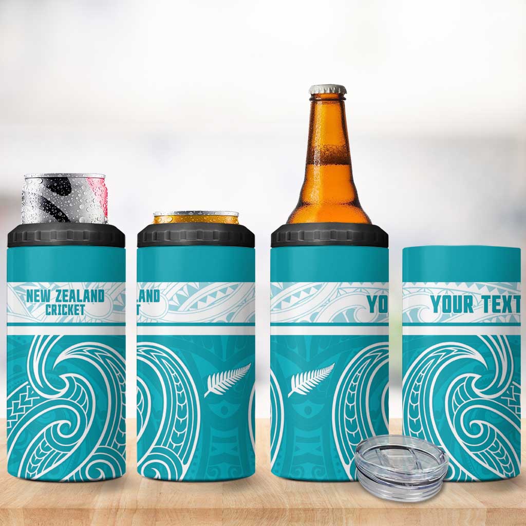 New Zealand Silver Fern Cricket Custom 4 in 1 Can Cooler Tumbler Black Cap Teal Maori Pattern LT14 - Polynesian Pride