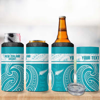 New Zealand Silver Fern Cricket Custom 4 in 1 Can Cooler Tumbler Black Cap Teal Maori Pattern LT14 - Polynesian Pride