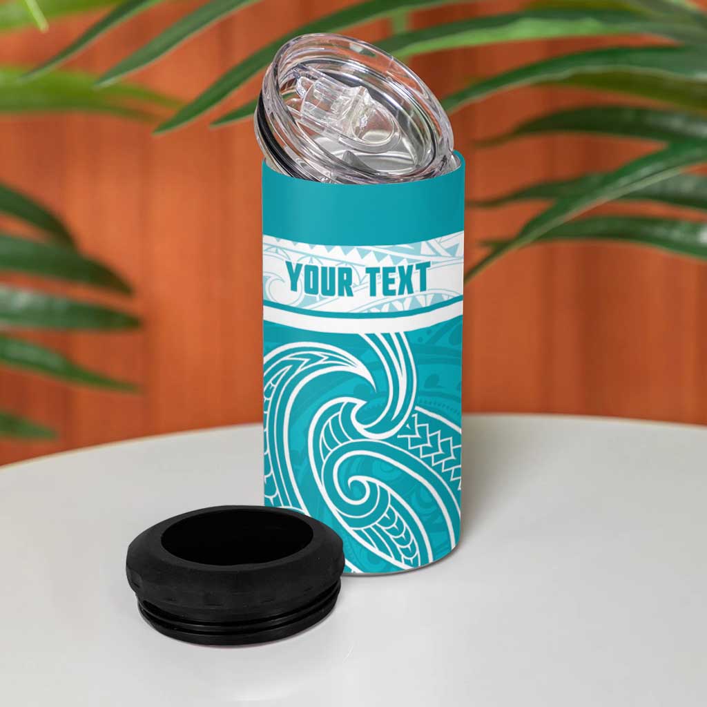 New Zealand Silver Fern Cricket Custom 4 in 1 Can Cooler Tumbler Black Cap Teal Maori Pattern LT14 - Polynesian Pride