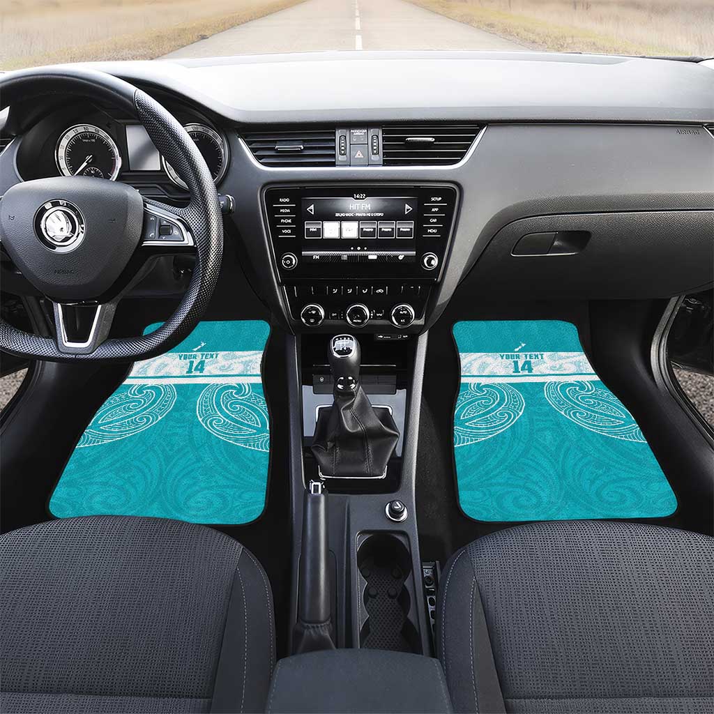 New Zealand Silver Fern Cricket Custom Car Mats Black Cap Teal Maori Pattern - Polynesian Pride