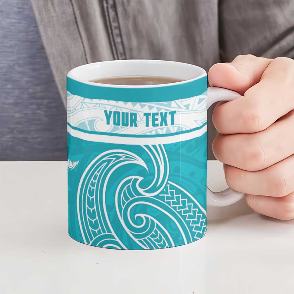 New Zealand Silver Fern Cricket Custom Ceramic Mug Black Cap Teal Maori Pattern LT14 - Polynesian Pride