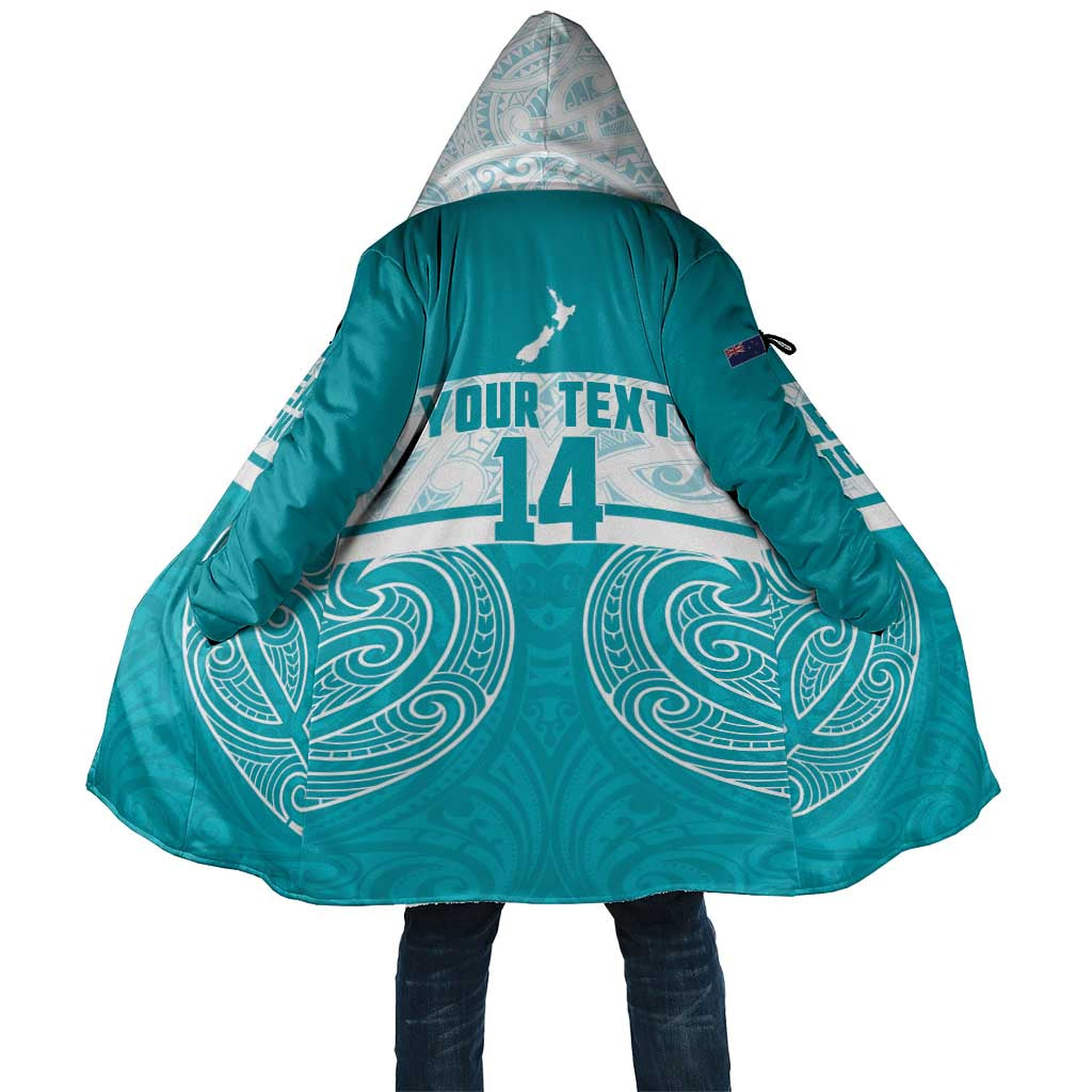 New Zealand Silver Fern Cricket Custom Cloak Black Cap Teal Maori Pattern - Polynesian Pride
