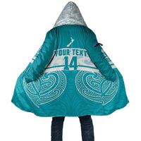 New Zealand Silver Fern Cricket Custom Cloak Black Cap Teal Maori Pattern - Polynesian Pride