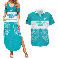 New Zealand Silver Fern Cricket Custom Couples Matching Summer Maxi Dress and Hawaiian Shirt Black Cap Teal Maori Pattern LT14 Teal - Polynesian Pride