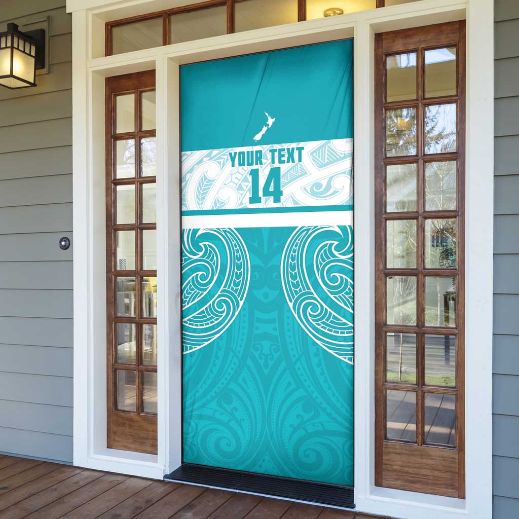 New Zealand Silver Fern Cricket Custom Door Cover Black Cap Teal Maori Pattern - Polynesian Pride