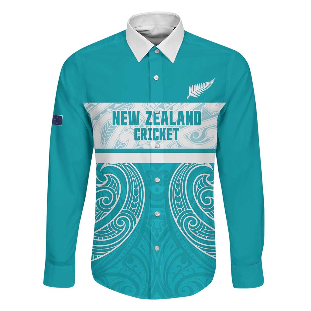 New Zealand Silver Fern Cricket Custom Family Matching Long Sleeve Bodycon Dress and Hawaiian Shirt Black Cap Teal Maori Pattern LT14 Dad's Shirt - Long Sleeve Teal - Polynesian Pride