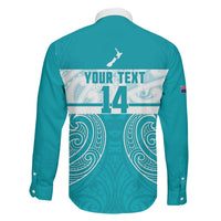 New Zealand Silver Fern Cricket Custom Family Matching Long Sleeve Bodycon Dress and Hawaiian Shirt Black Cap Teal Maori Pattern LT14 - Polynesian Pride