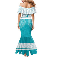 New Zealand Silver Fern Cricket Custom Family Matching Mermaid Dress and Hawaiian Shirt Black Cap Teal Maori Pattern LT14 - Polynesian Pride