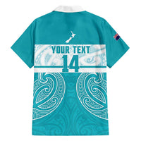 New Zealand Silver Fern Cricket Custom Family Matching Off The Shoulder Long Sleeve Dress and Hawaiian Shirt Black Cap Teal Maori Pattern LT14 - Polynesian Pride