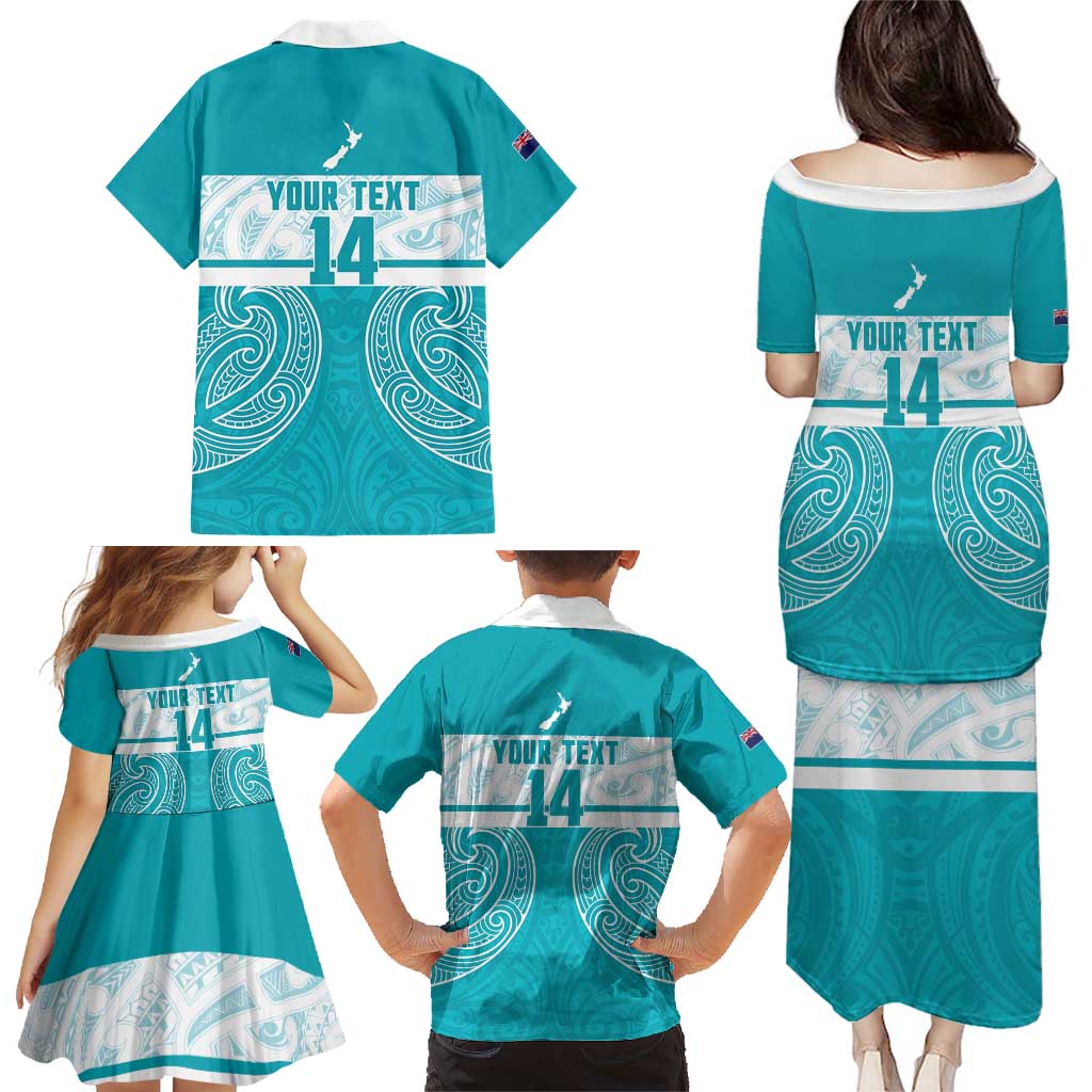 New Zealand Silver Fern Cricket Custom Family Matching Puletasi and Hawaiian Shirt Black Cap Teal Maori Pattern LT14 - Polynesian Pride