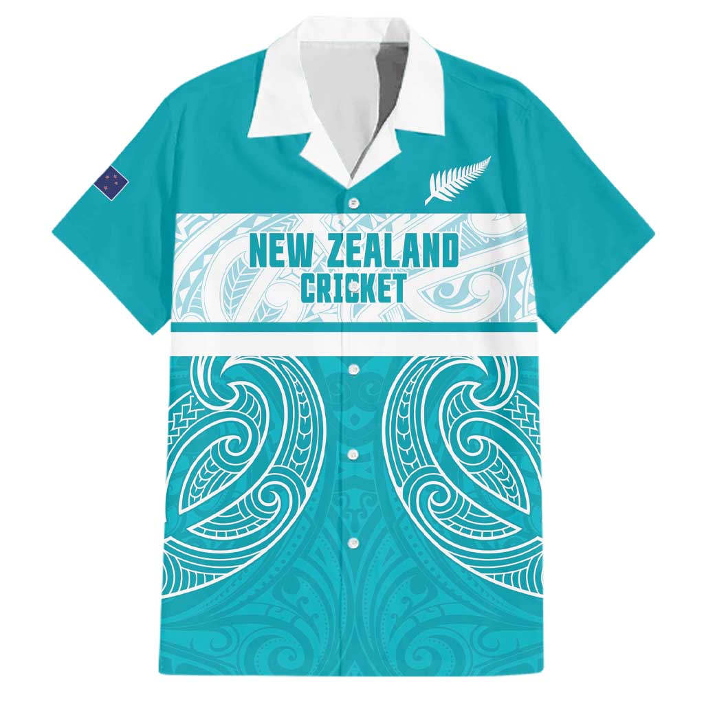 New Zealand Silver Fern Cricket Custom Family Matching Puletasi and Hawaiian Shirt Black Cap Teal Maori Pattern LT14 Dad's Shirt - Short Sleeve Teal - Polynesian Pride