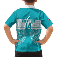 New Zealand Silver Fern Cricket Custom Family Matching Summer Maxi Dress and Hawaiian Shirt Black Cap Teal Maori Pattern LT14 - Polynesian Pride