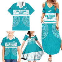 New Zealand Silver Fern Cricket Custom Family Matching Summer Maxi Dress and Hawaiian Shirt Black Cap Teal Maori Pattern LT14 - Polynesian Pride