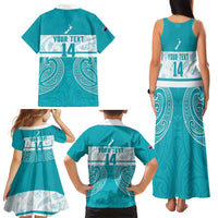 New Zealand Silver Fern Cricket Custom Family Matching Tank Maxi Dress and Hawaiian Shirt Black Cap Teal Maori Pattern LT14 - Polynesian Pride