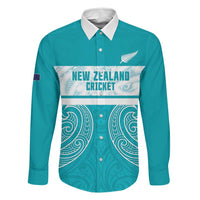 New Zealand Silver Fern Cricket Custom Family Matching Tank Maxi Dress and Hawaiian Shirt Black Cap Teal Maori Pattern LT14 Dad's Shirt - Long Sleeve Teal - Polynesian Pride