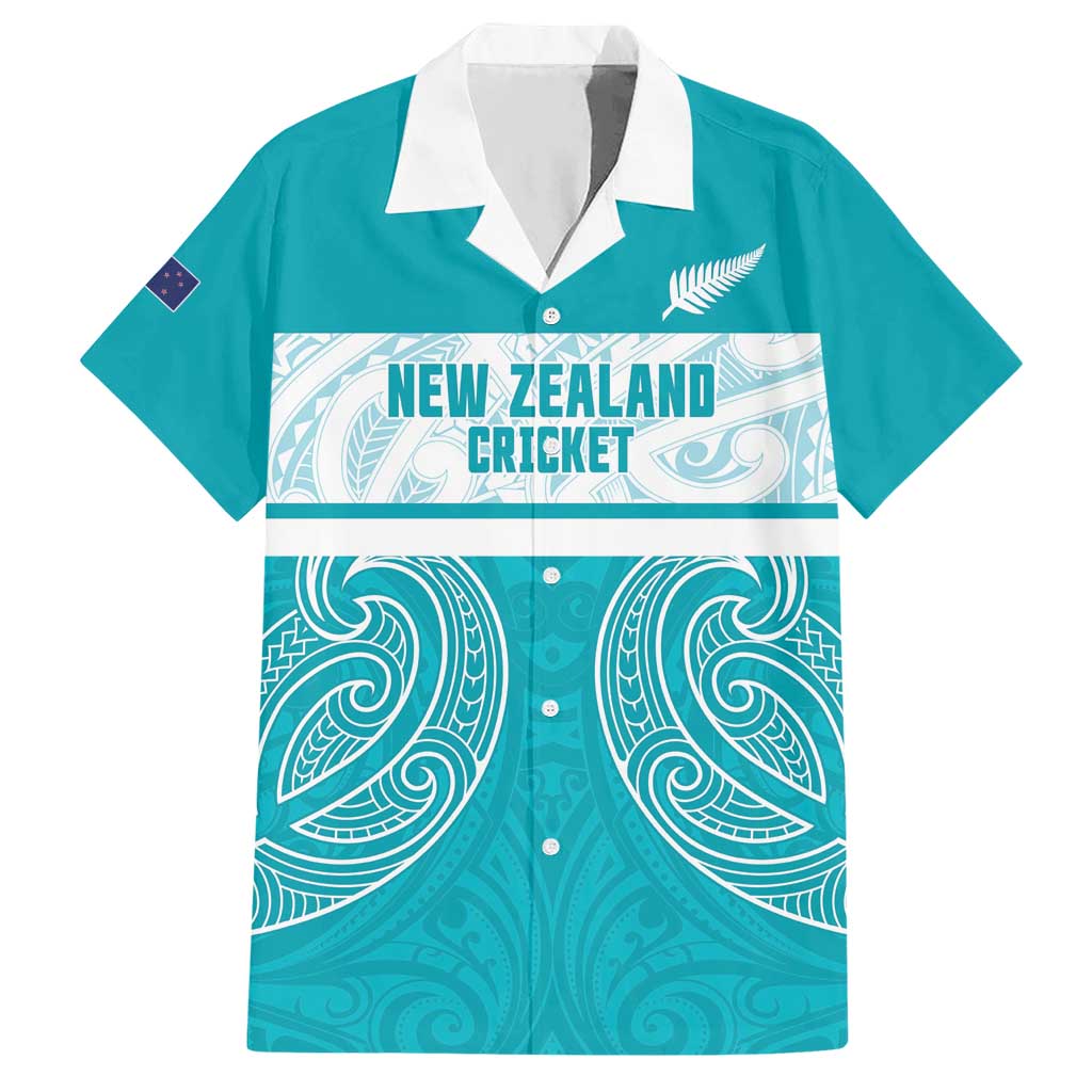 New Zealand Silver Fern Cricket Custom Hawaiian Shirt Black Cap Teal Maori Pattern LT14 Teal - Polynesian Pride