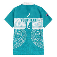 New Zealand Silver Fern Cricket Custom Hawaiian Shirt Black Cap Teal Maori Pattern LT14 - Polynesian Pride