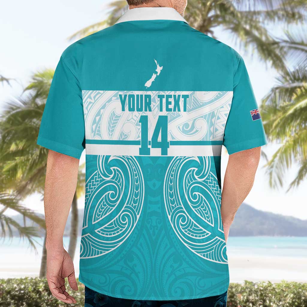 New Zealand Silver Fern Cricket Custom Hawaiian Shirt Black Cap Teal Maori Pattern LT14 - Polynesian Pride