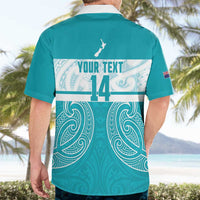 New Zealand Silver Fern Cricket Custom Hawaiian Shirt Black Cap Teal Maori Pattern LT14 - Polynesian Pride