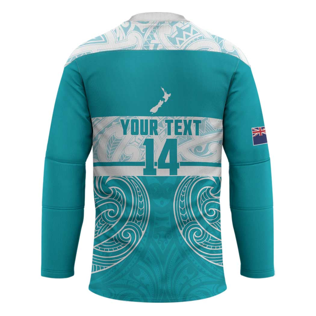 New Zealand Silver Fern Cricket Custom Hockey Jersey Black Cap Teal Maori Pattern - Polynesian Pride