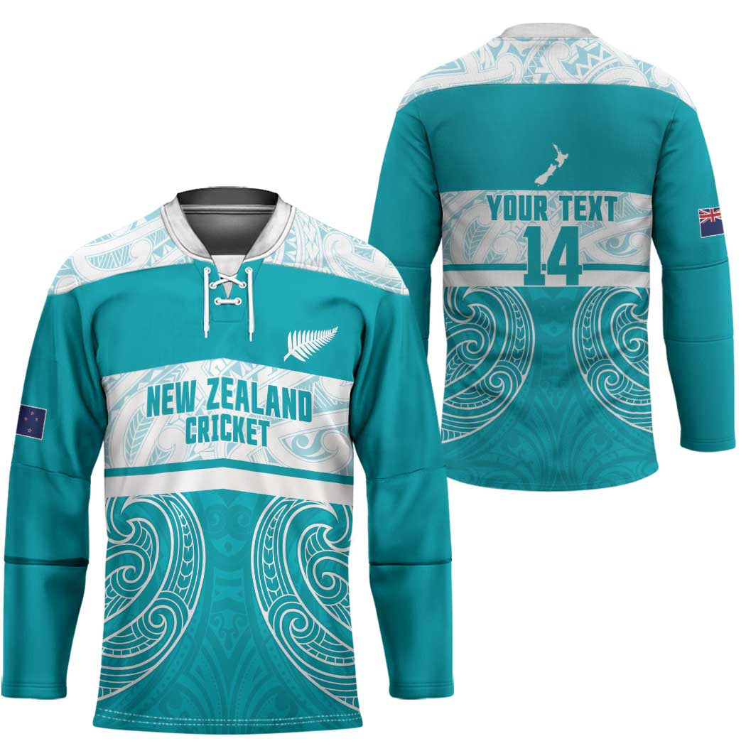 New Zealand Silver Fern Cricket Custom Hockey Jersey Black Cap Teal Maori Pattern - Polynesian Pride