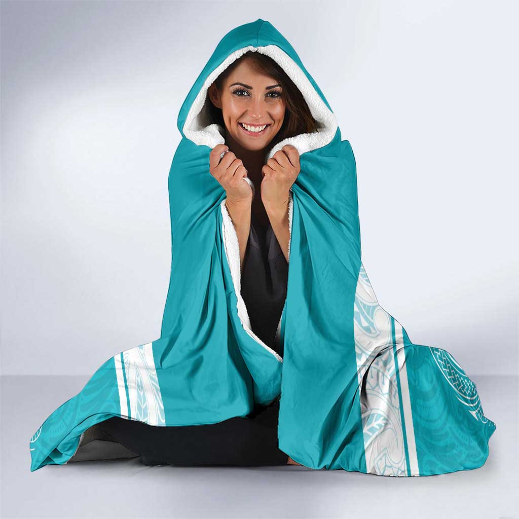 New Zealand Silver Fern Cricket Custom Hooded Blanket Black Cap Teal Maori Pattern - Polynesian Pride