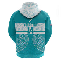 New Zealand Silver Fern Cricket Custom Hoodie Black Cap Teal Maori Pattern - Polynesian Pride