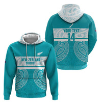 New Zealand Silver Fern Cricket Custom Hoodie Black Cap Teal Maori Pattern - Polynesian Pride