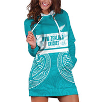 New Zealand Silver Fern Cricket Custom Hoodie Dress Black Cap Teal Maori Pattern LT14 Teal - Polynesian Pride