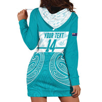 New Zealand Silver Fern Cricket Custom Hoodie Dress Black Cap Teal Maori Pattern LT14 - Polynesian Pride
