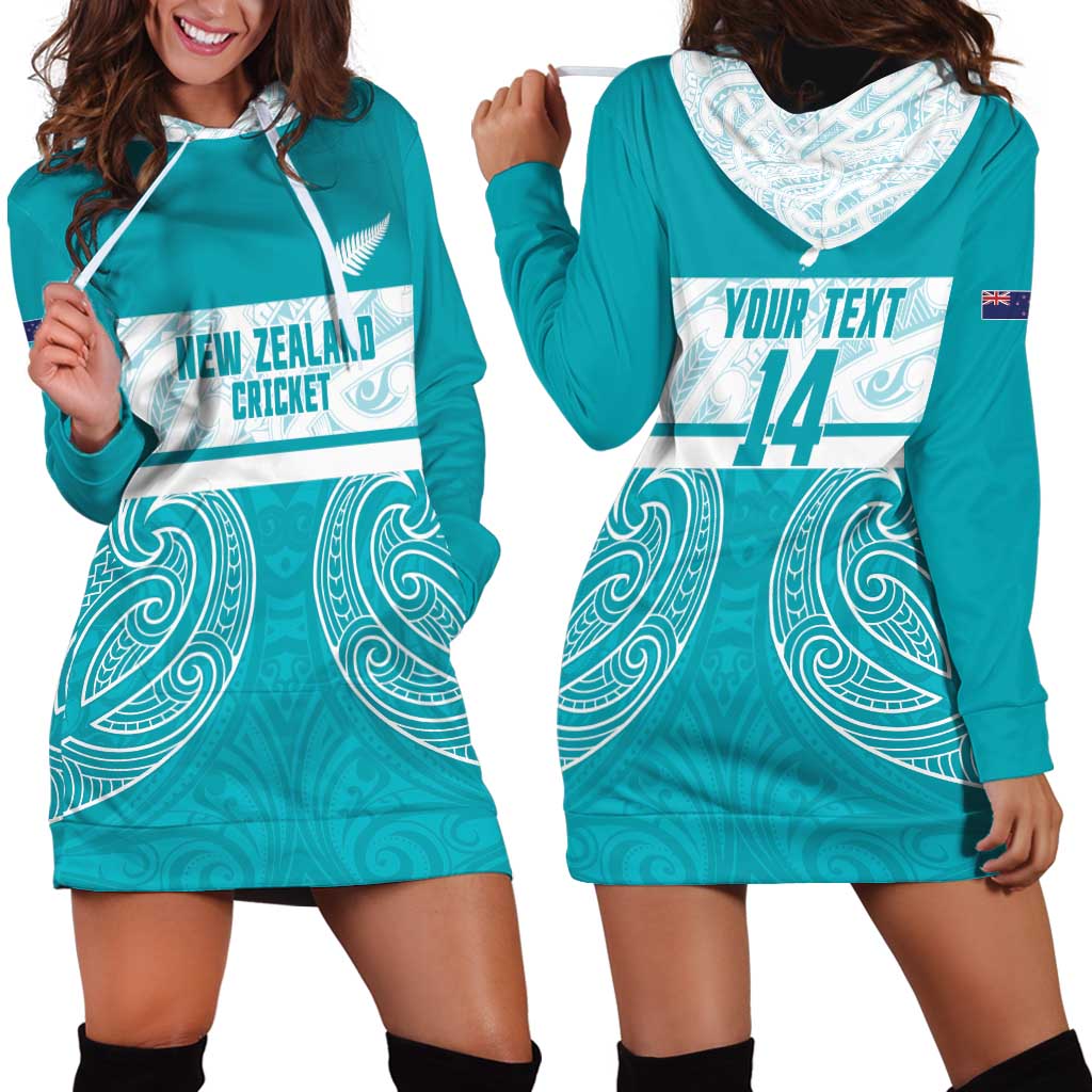 New Zealand Silver Fern Cricket Custom Hoodie Dress Black Cap Teal Maori Pattern LT14 - Polynesian Pride