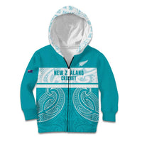 New Zealand Silver Fern Cricket Custom Kid Hoodie Black Cap Teal Maori Pattern - Polynesian Pride