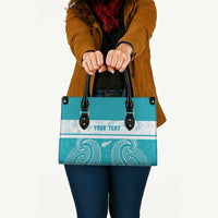 New Zealand Silver Fern Cricket Custom Leather Bag Black Cap Teal Maori Pattern - Polynesian Pride