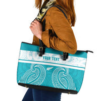 New Zealand Silver Fern Cricket Custom Leather Tote Bag Black Cap Teal Maori Pattern LT14 Teal - Polynesian Pride