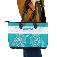 New Zealand Silver Fern Cricket Custom Leather Tote Bag Black Cap Teal Maori Pattern LT14 - Polynesian Pride