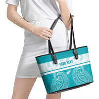 New Zealand Silver Fern Cricket Custom Leather Tote Bag Black Cap Teal Maori Pattern LT14 - Polynesian Pride