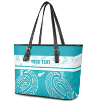 New Zealand Silver Fern Cricket Custom Leather Tote Bag Black Cap Teal Maori Pattern LT14 - Polynesian Pride