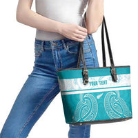 New Zealand Silver Fern Cricket Custom Leather Tote Bag Black Cap Teal Maori Pattern LT14 - Polynesian Pride
