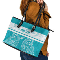 New Zealand Silver Fern Cricket Custom Leather Tote Bag Black Cap Teal Maori Pattern LT14 - Polynesian Pride