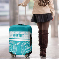 New Zealand Silver Fern Cricket Custom Luggage Cover Black Cap Teal Maori Pattern - Polynesian Pride