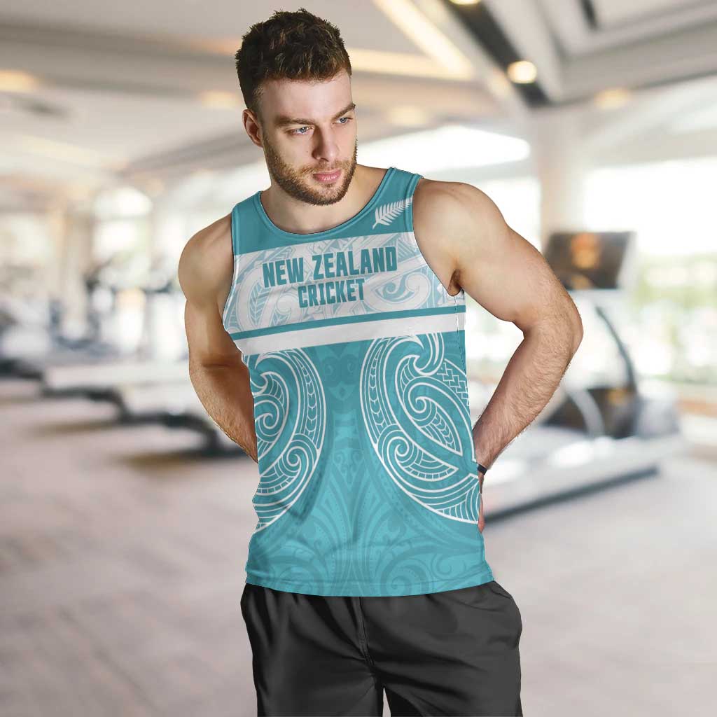 New Zealand Silver Fern Cricket Custom Men Tank Top Black Cap Teal Maori Pattern - Polynesian Pride