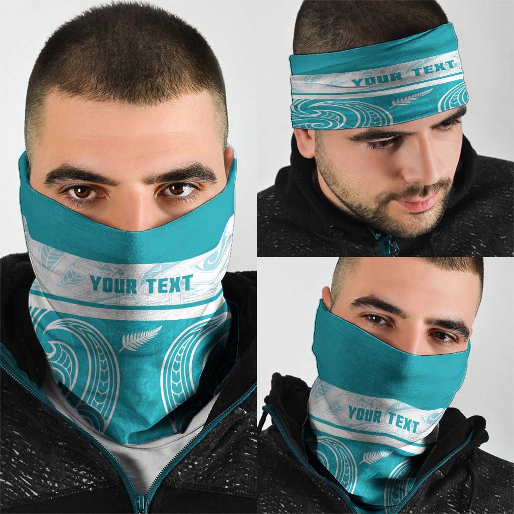 New Zealand Silver Fern Cricket Custom Neck Gaiter Black Cap Teal Maori Pattern - Polynesian Pride